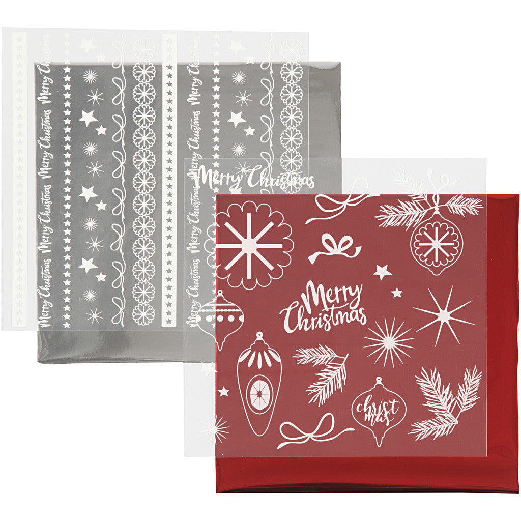 Deco Foil and transfer sheet, Magical Christmas, sheet 15x15 cm, red, silver, 2x2 sheet/ 1 pack [HOB-283556]