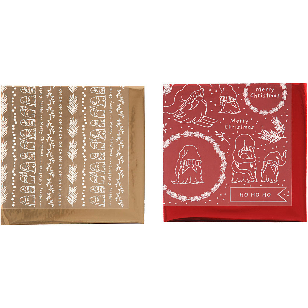 Deco Foil and transfer sheet, Traditional Christmas, sheet 15x15 cm, gold, red, 2x2 sheet