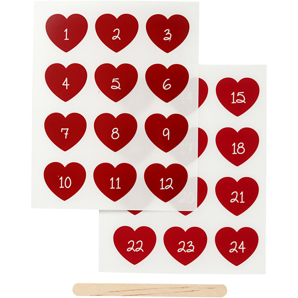 Rub-on Stickers, advent numbers, H: 32 mm, W: 28 mm, sheet 12,2x15,3 cm, red, 1 pack [HOB-283960]