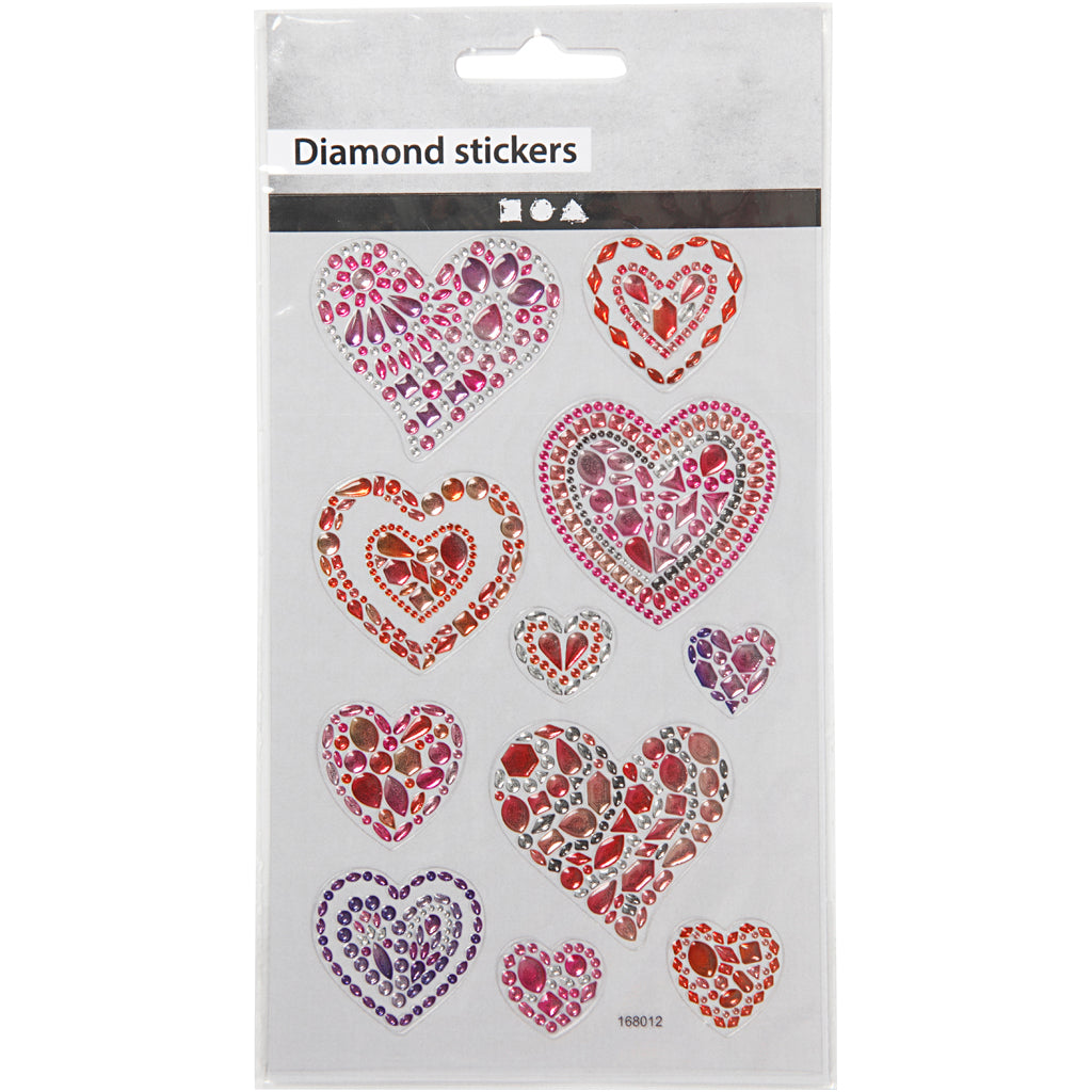Diamond stickers, hearts, sheet 10x16 cm, 1 sheet [HOB-284039]