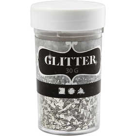 Glitter, size 1-3 mm, silver, 30 g/ 1 tub [HOB-28431]
