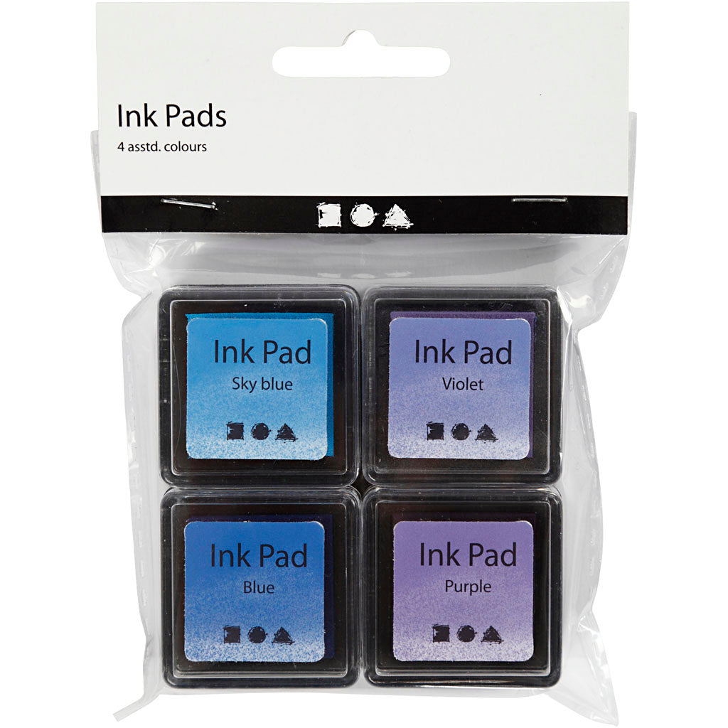 Ink Pad, H: 2 cm, size 3,5x3,5 cm, blue, sky blue, purple, violet, 4 pc/ 1 pack [HOB-285342]