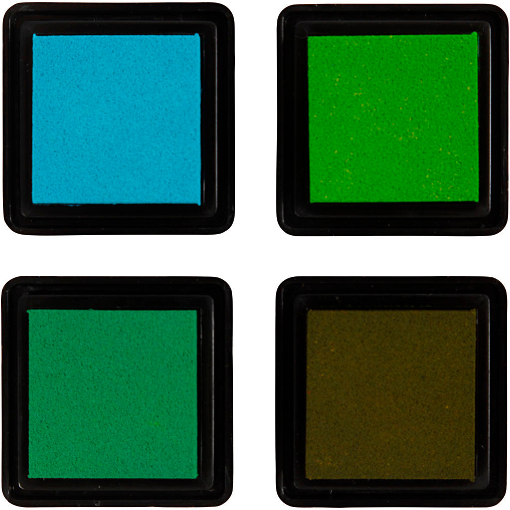 Ink Pad, H: 2 cm, size 3,5x3,5 cm, green, light green, olive, aqua, 4 pc/ 1 pack [HOB-285343]