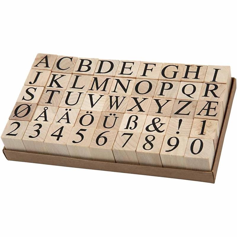 Wooden Stamps Set, size 20x20 mm, ca. 15 mm, 45 pc/ 1 pack [HOB-28567]