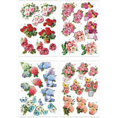 3D Decoupage Motifs, flowers, sheet 21x30 cm, 4 sheet/ 1 pack [HOB-28703]