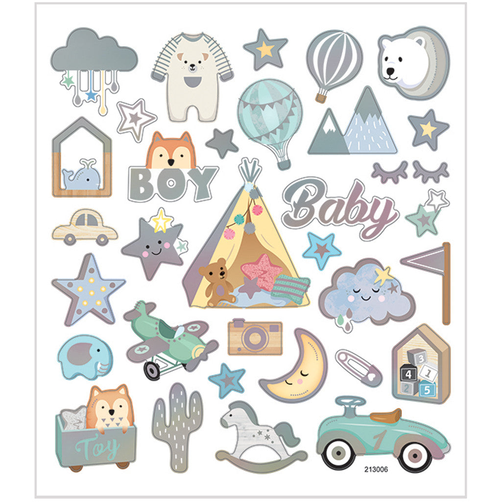 Stickers, baby boy, sheet 15x16,5 cm, ca. 32 pc, 1 sheet [HOB-28883]