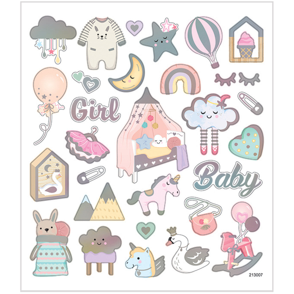 Stickers, baby girl, sheet 15x16,5 cm, ca. 30 pc, 1 sheet [HOB-28884]