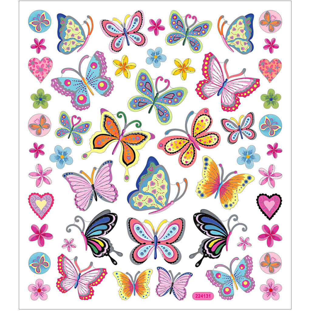 Stickers, colourful butterflies, sheet 15x16,5 cm, ca. 21 pc, 1 sheet [HOB-28885]