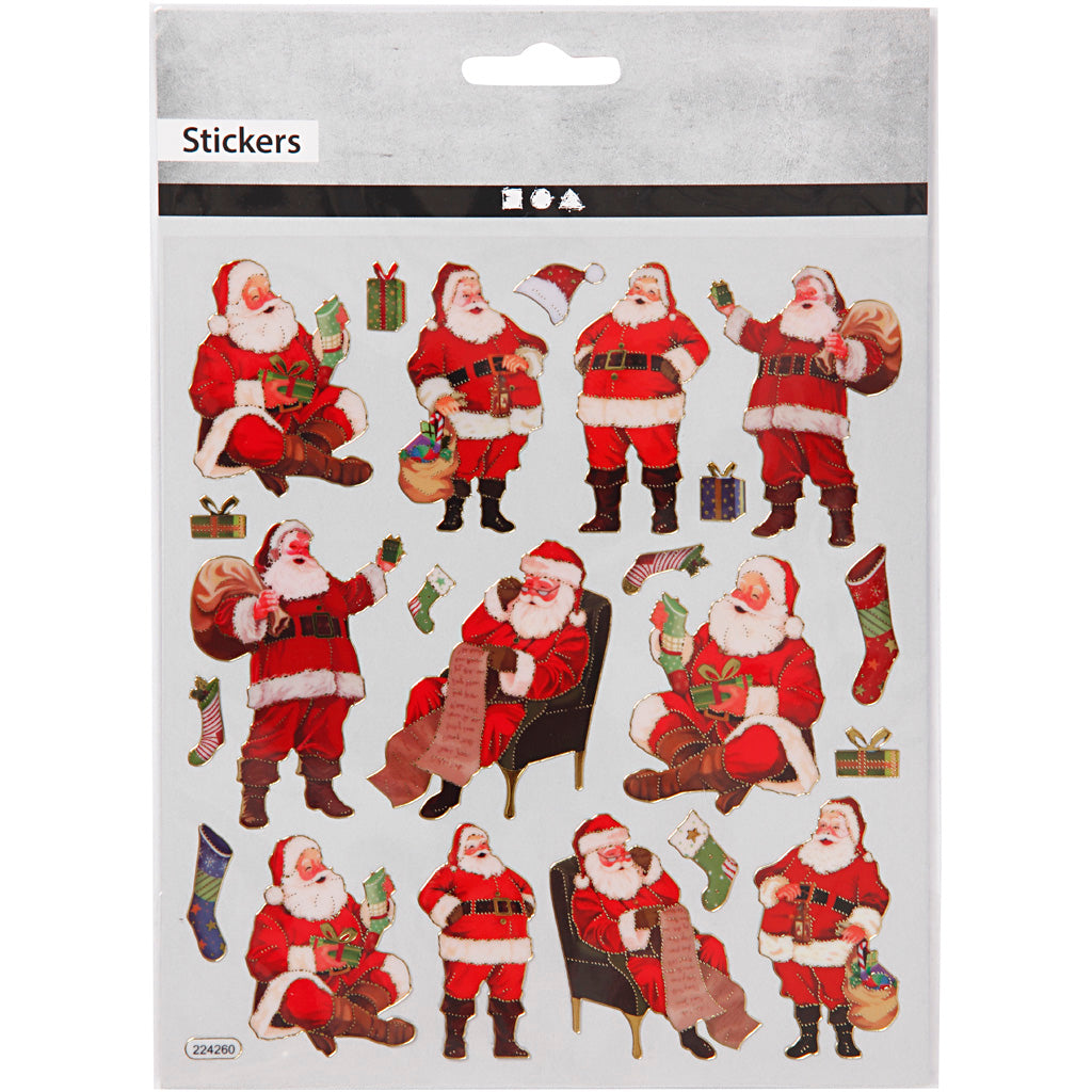 Stickers, Traditional Father Christmases, sheet 15x16,5 cm, ca. 22 pc, 1 sheet [HOB-289851]