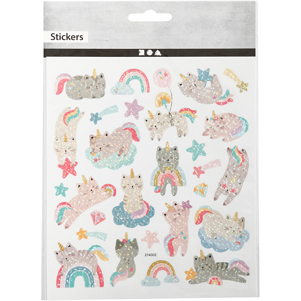 Stickers, unicorn cats, sheet 15x16,5 cm, 1 sheet [HOB-29047]