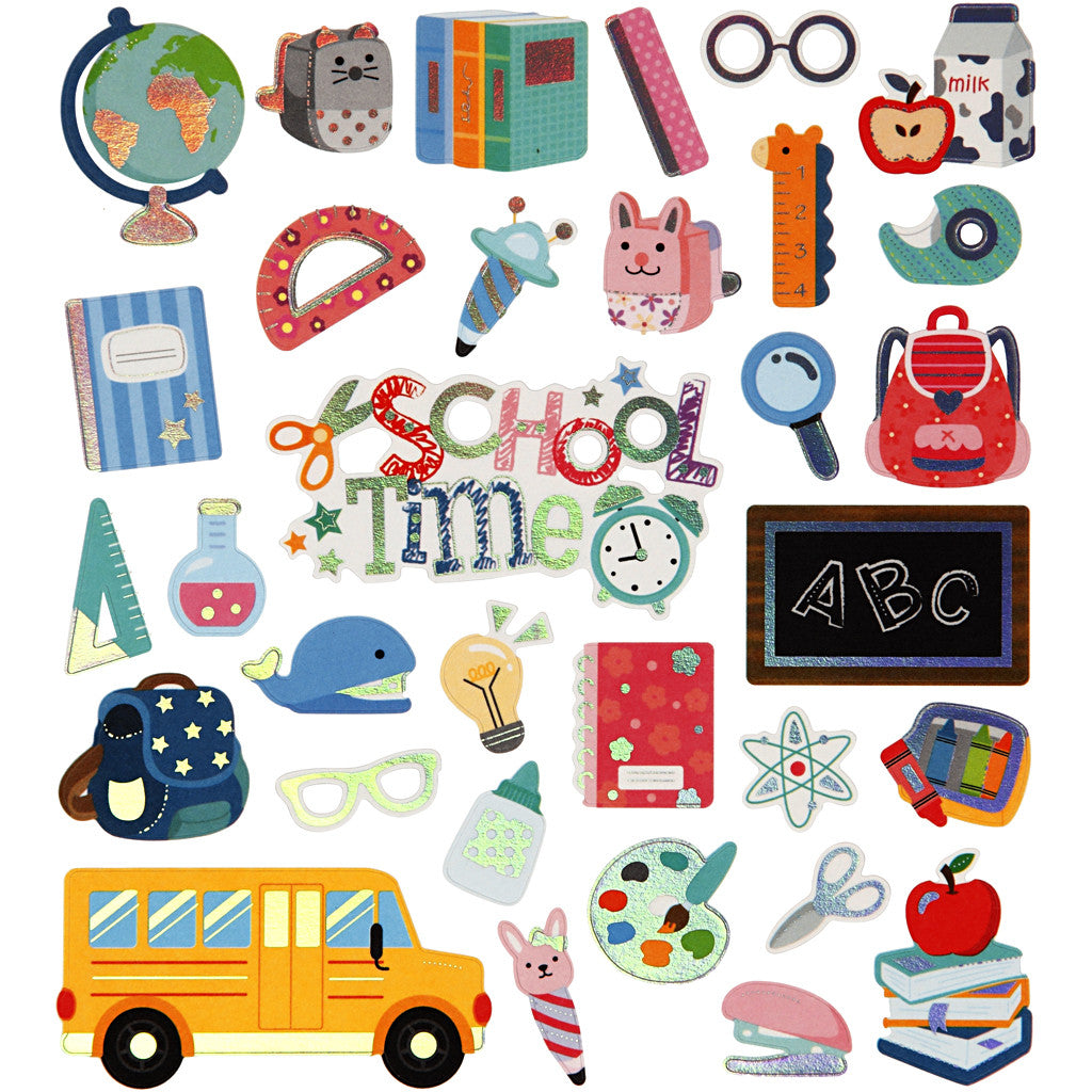 Stickers, back to school, sheet 15x16,5 cm, ca. 32 pc, 1 sheet [HOB-29062]