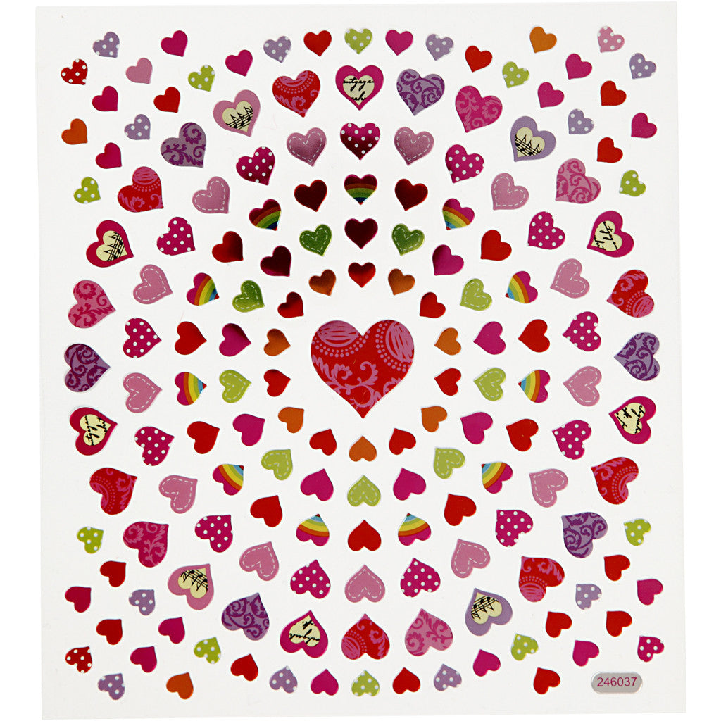 Stickers, small hearts, sheet 15x16,5 cm, ca. 108 pc, 1 sheet [HOB-29064]