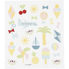 Stickers, summer holiday, sheet 15x16,5 cm, ca. 25 pc, 1 sheet [HOB-29067]