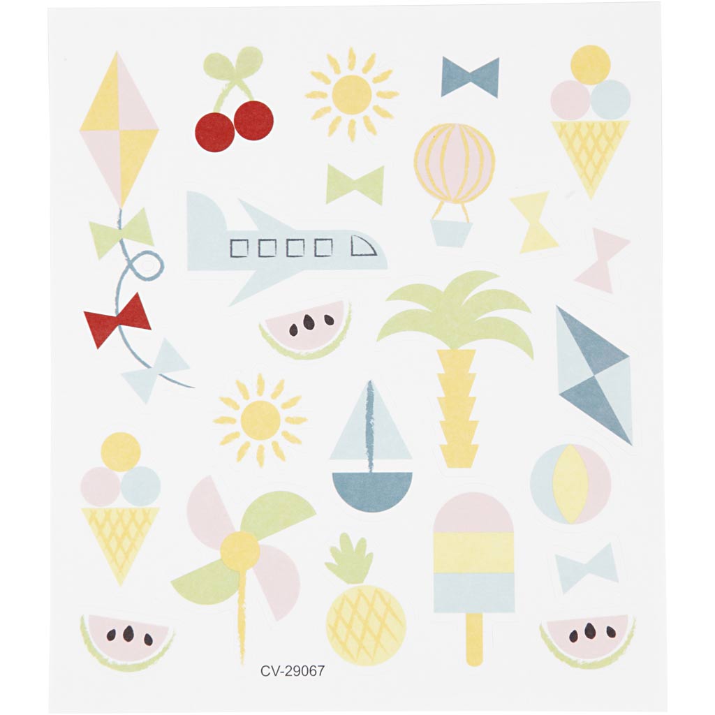 Stickers, summer holiday, sheet 15x16,5 cm, ca. 25 pc, 1 sheet