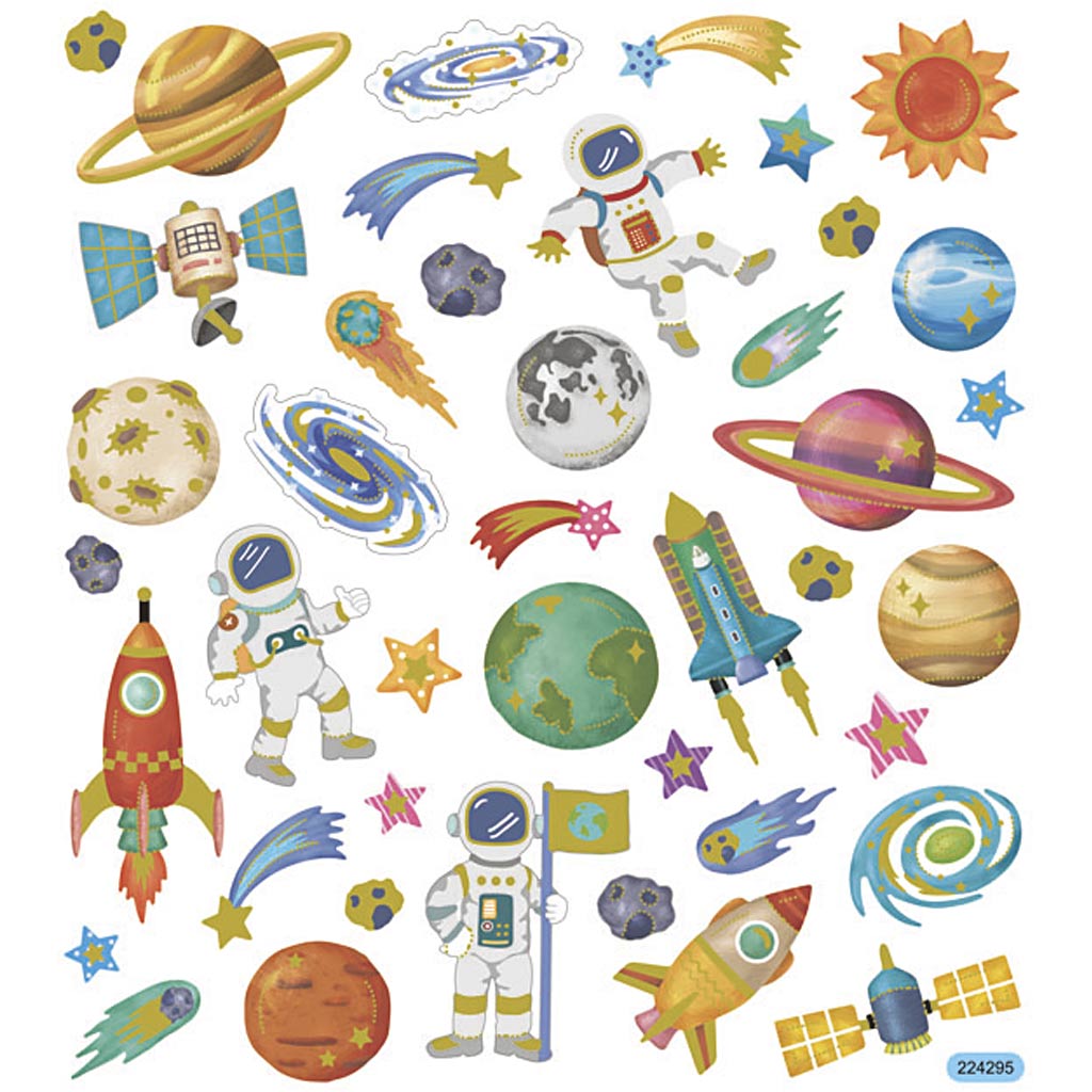 Stickers, space, sheet 15x16,5 cm, ca. 41 pc, 1 sheet