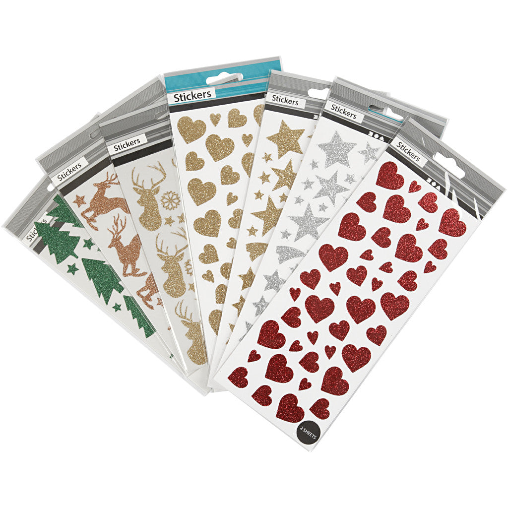 Glitter Stickers, sheet 10x24+12x18,5 cm, 8 sheet/ 1 pack [HOB-29113]