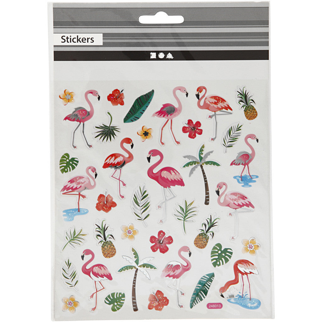 Stickers, flamingo, sheet 15x16,5 cm, ca. 37 pc, 1 sheet [HOB-29138]