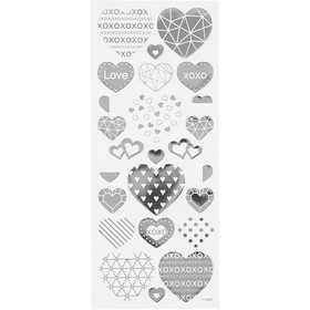 Stickers, hearts, sheet 10x24 cm, ca. 25 pc, silver, 1 sheet [HOB-29140]