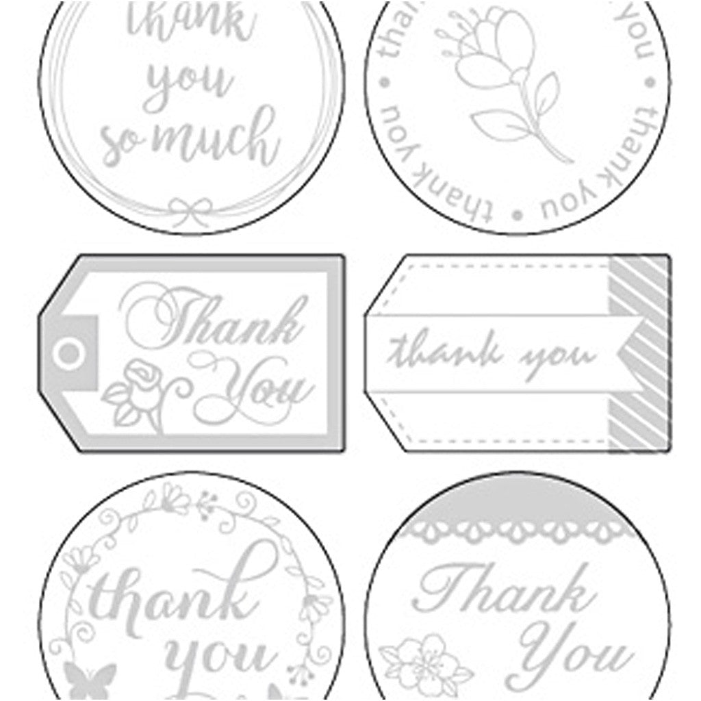 Stickers, thank you, sheet 10x24 cm, ca. 13 pc, silver, 1 sheet [HOB-29141]