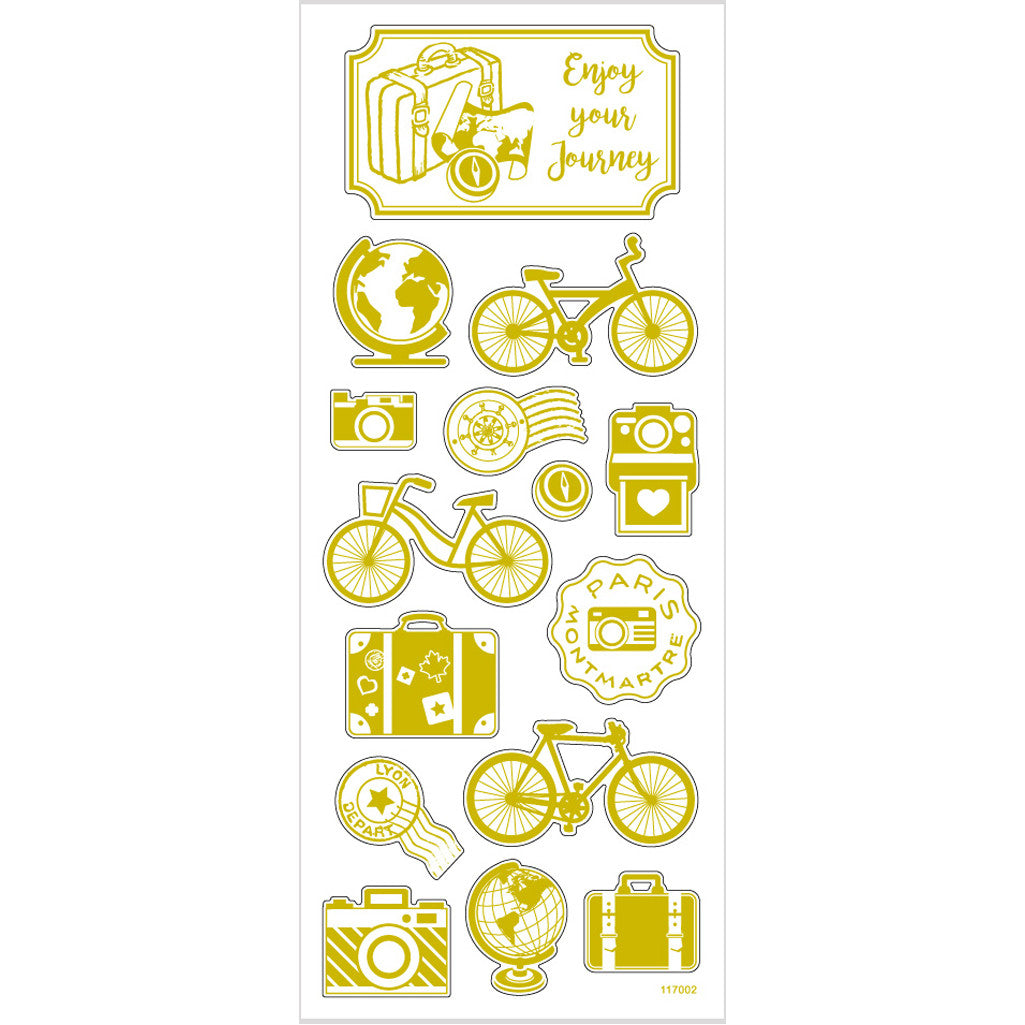 Stickers, round the world, sheet 10x24 cm, ca. 15 pc, gold, 1 sheet [HOB-29144]