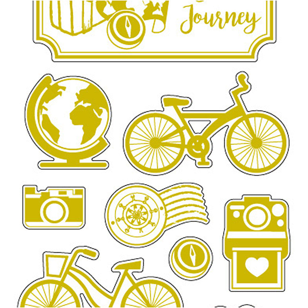 Stickers, round the world, sheet 10x24 cm, ca. 15 pc, gold, 1 sheet [HOB-29144]