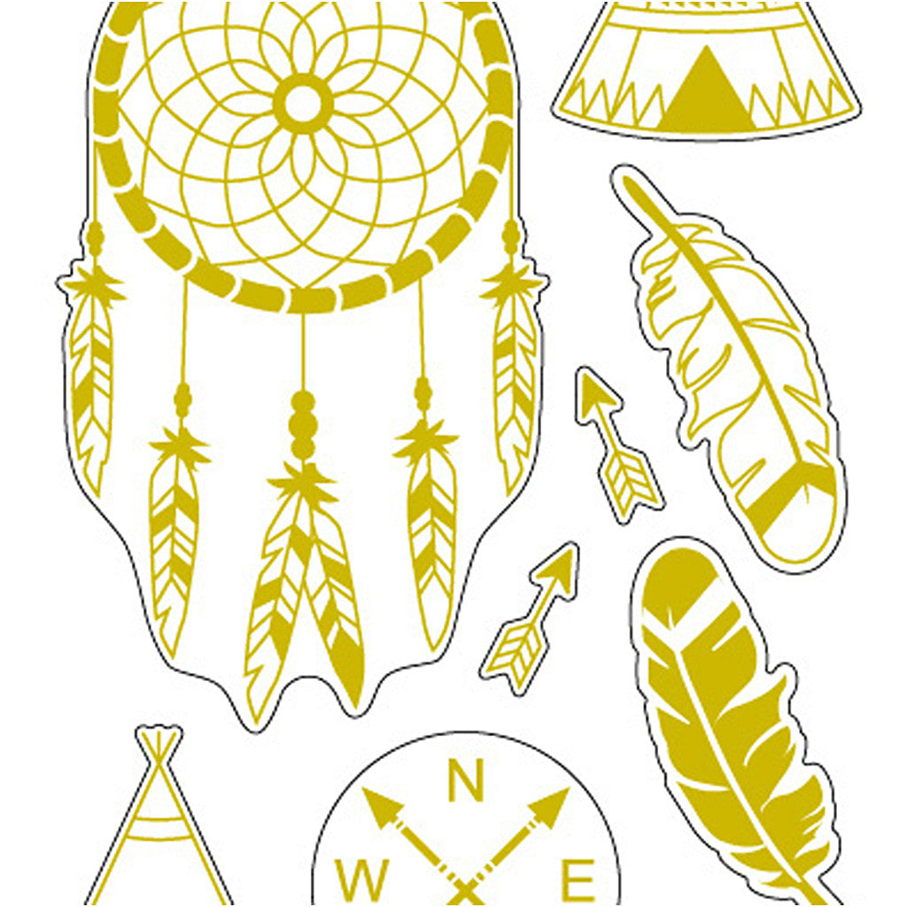 Stickers, Native American, sheet 10x24 cm, ca. 17 pc, gold, 1 sheet [HOB-29145]