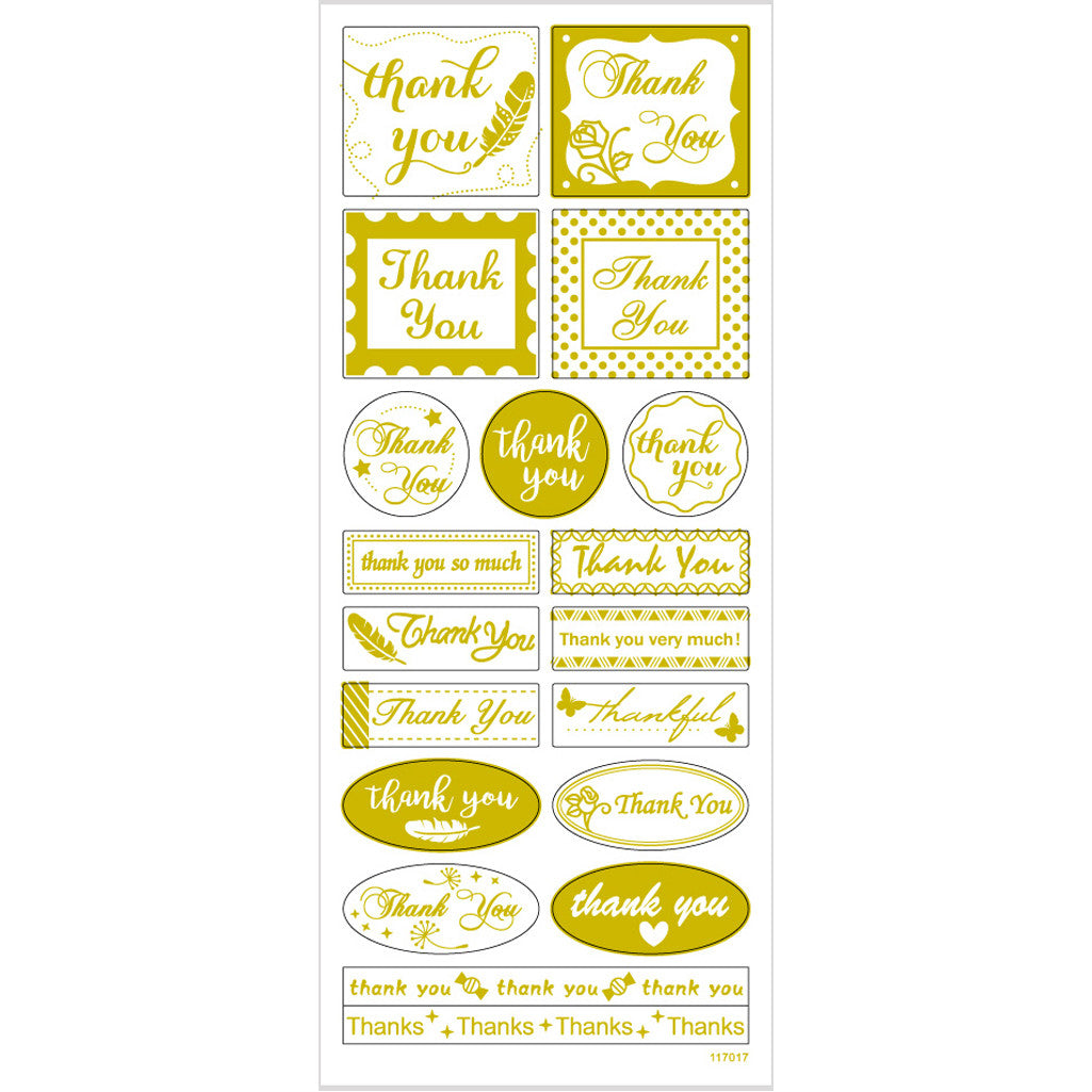 Stickers, thank you, sheet 10x24 cm, ca. 19 pc, gold, 1 sheet [HOB-29147]