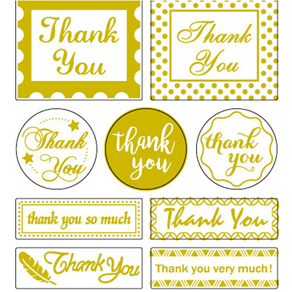 Stickers, thank you, sheet 10x24 cm, ca. 19 pc, gold, 1 sheet [HOB-29147]