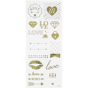 Stickers, love, sheet 10x24 cm, ca. 14 pc, gold, 1 sheet [HOB-29148]