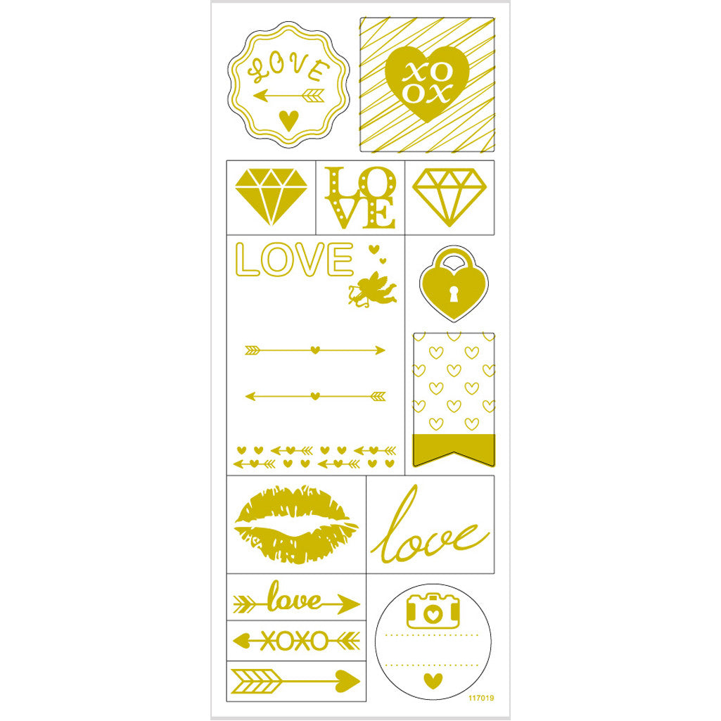 Stickers, love, sheet 10x24 cm, ca. 14 pc, gold, 1 sheet [HOB-29148]