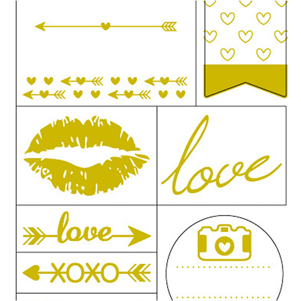 Stickers, love, sheet 10x24 cm, ca. 14 pc, gold, 1 sheet [HOB-29148]