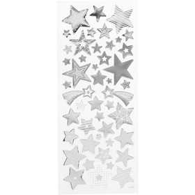 Stickers, stars, sheet 10x24 cm, ca. 52 pc, silver, 1 sheet [HOB-29153]