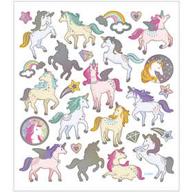 Stickers, unicorns, sheet 15x16,5 cm, ca. 27 pc, 1 sheet [HOB-29171]