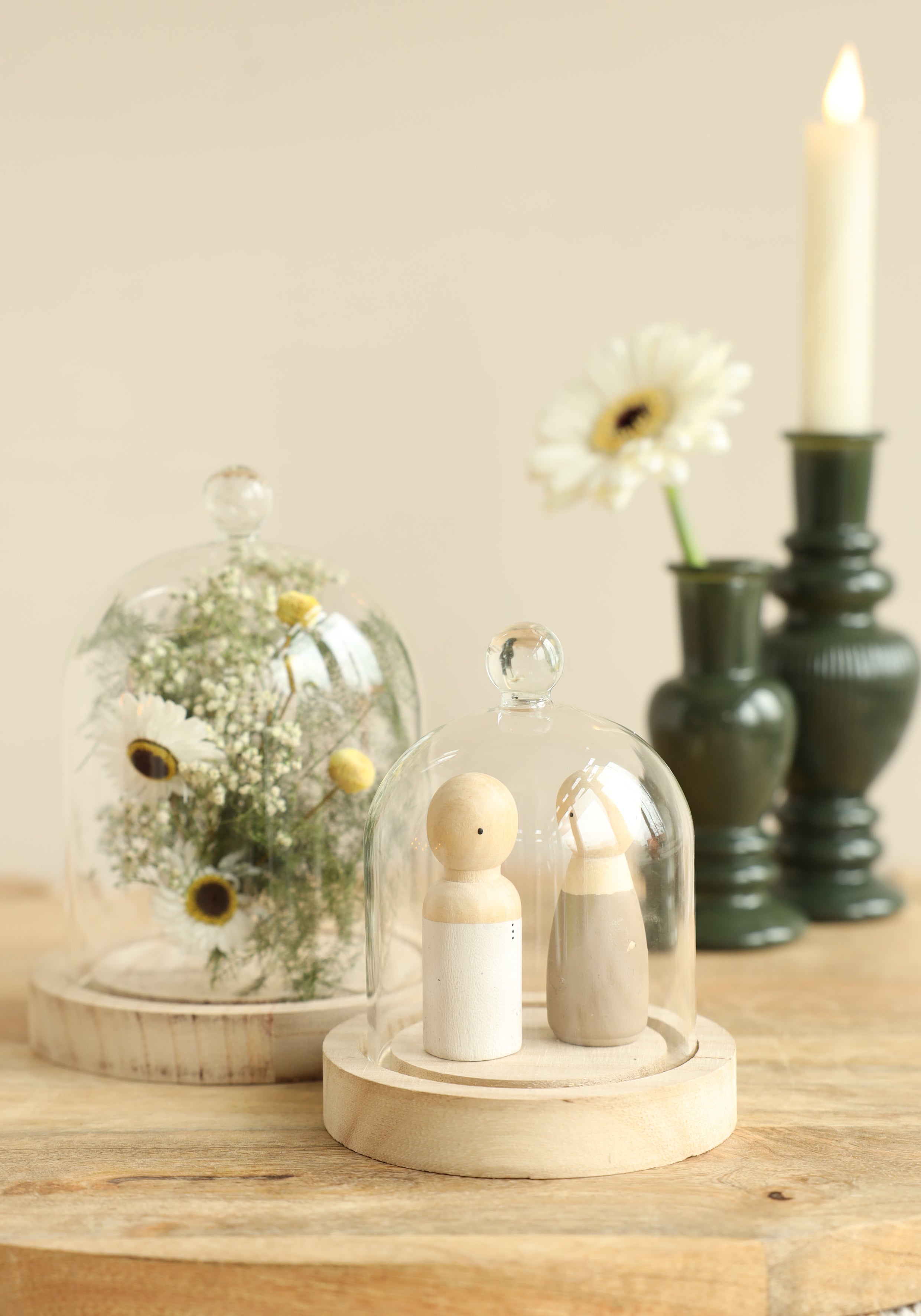 Glass dome with knob and wood base Ø12 h.15 cm (1 pc) [IFS-29312]