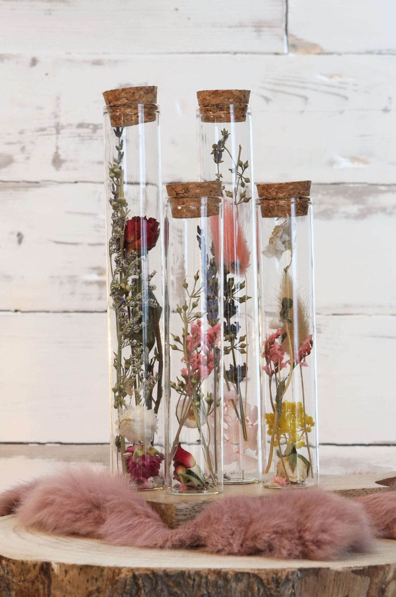 Glass tube with 2 different dried flowers Ø3cm (12 pcs.) [IFS-29344]