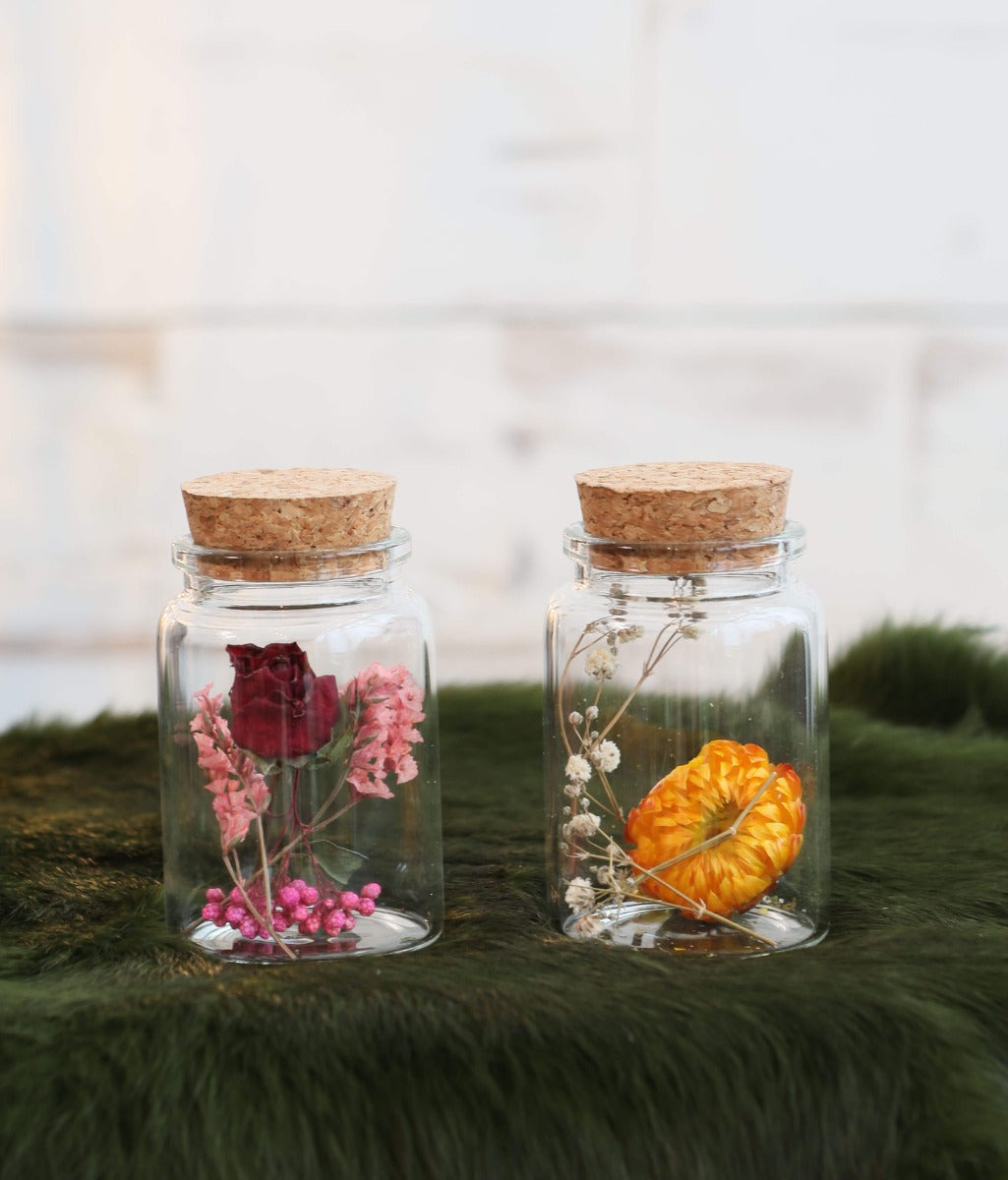 Glass tube with 2 different dried flowers Ø4.5cm (12 pcs.) [IFS-29345]