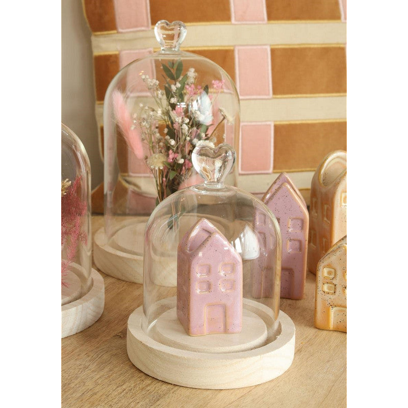 Bell Jar Heart Wood Base Ø12 h.16 cm (1 pcs) [IFS-29362]