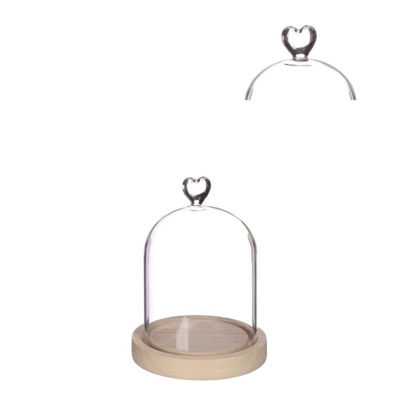 Bell Jar Heart Wood Base Ø12 h.16 cm (1 pcs) [IFS-29362]