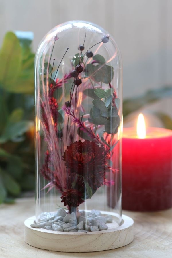 Glass Dome with Wooden Base Ø10cm and 20 cm tall (1 pc) [IFS-29429]