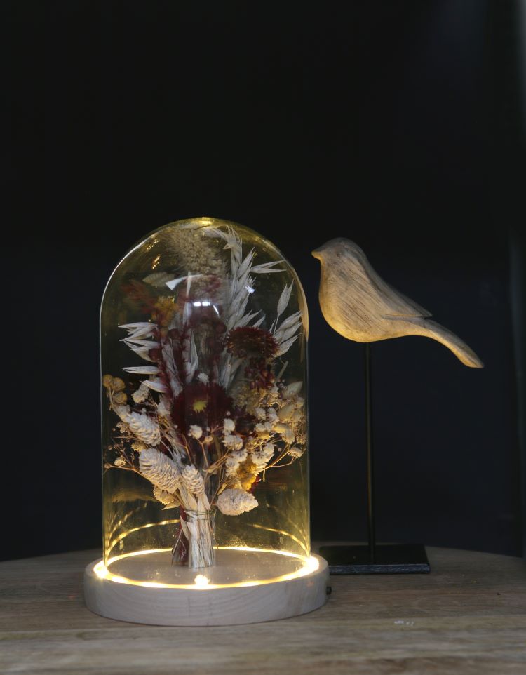 Glass LED stolp with wooden base Ø14cm (1 pcs.) [IFS-29494]