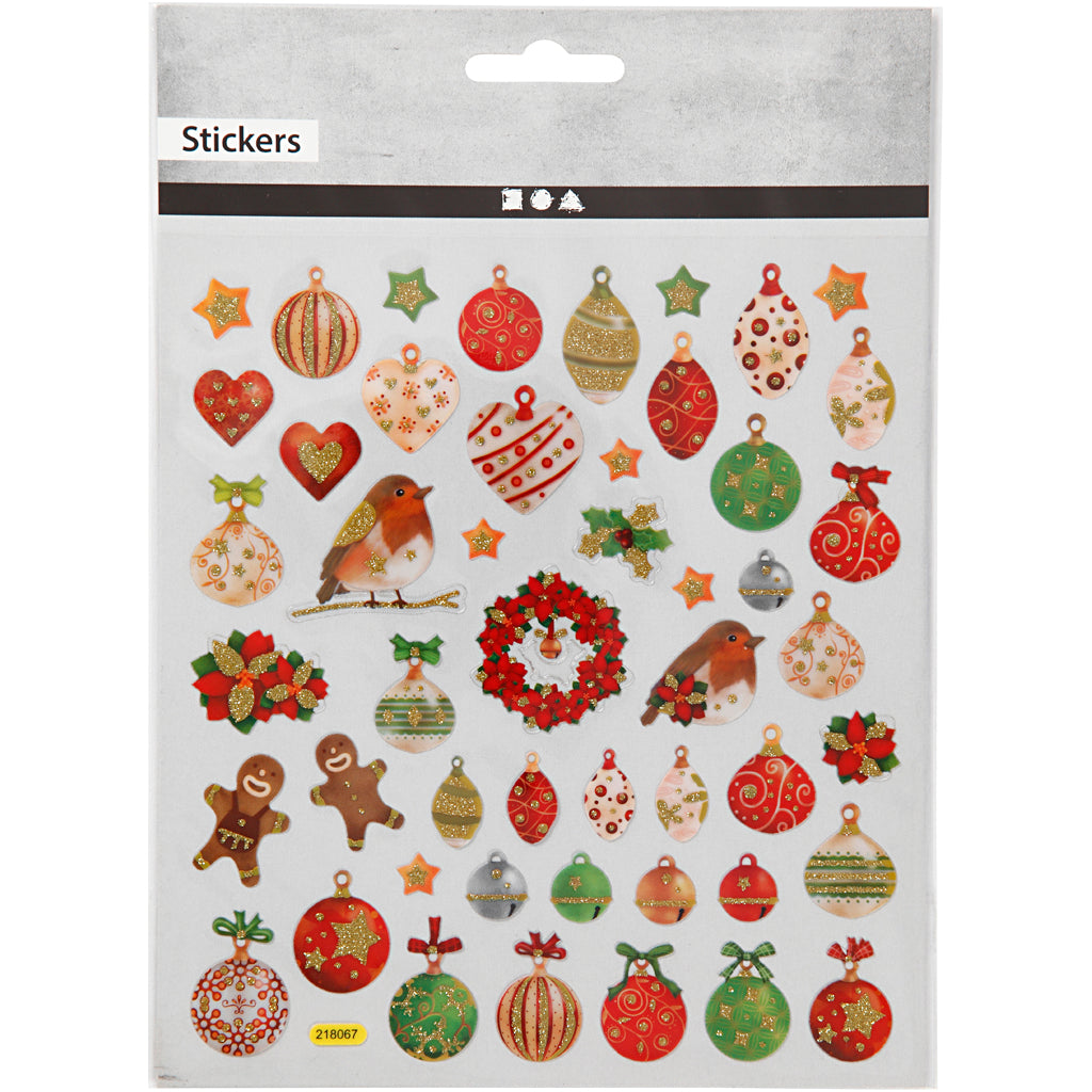 Stickers, Christmas baubles and decoration, sheet 15x16,5 cm, ca. 50 pc, 1 sheet [HOB-298931]