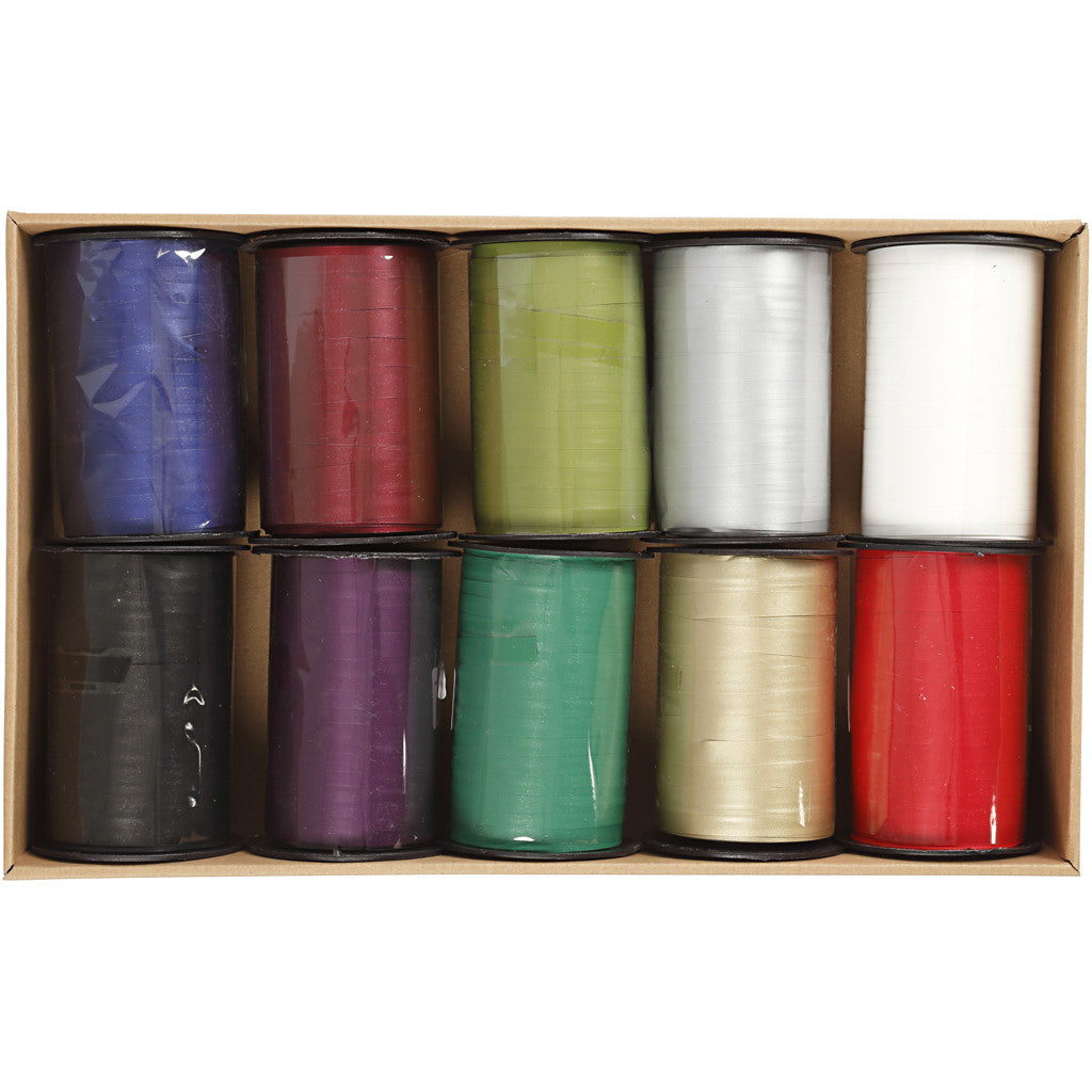 Curling Ribbon, W: 10 mm, assorted colours, 10x250 m/ 1 pack [HOB-20025]