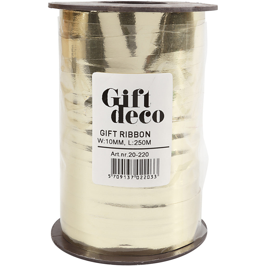 Curling Ribbon, W: 10 mm, glossy, metallic gold, 250 m/ 1 roll [HOB-20220]