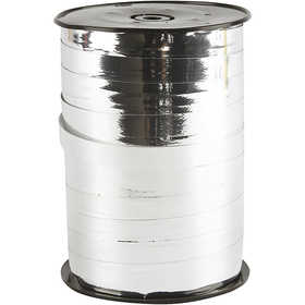 Curling Ribbon, W: 10 mm, glossy, metallic silver, 250 m/ 1 roll [HOB-20222]