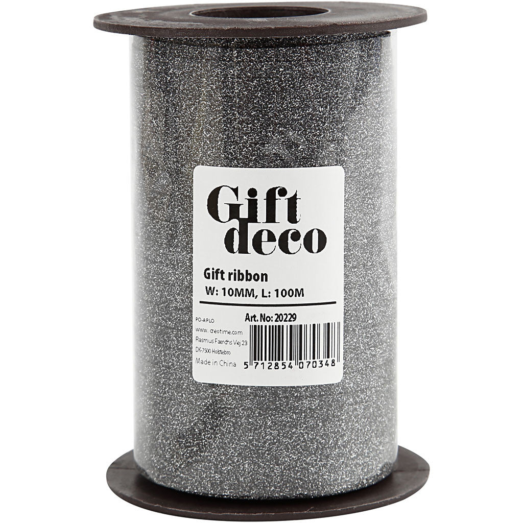 Curling Ribbon, W: 10 mm, glitter, black, 100 m/ 1 roll [HOB-20229]