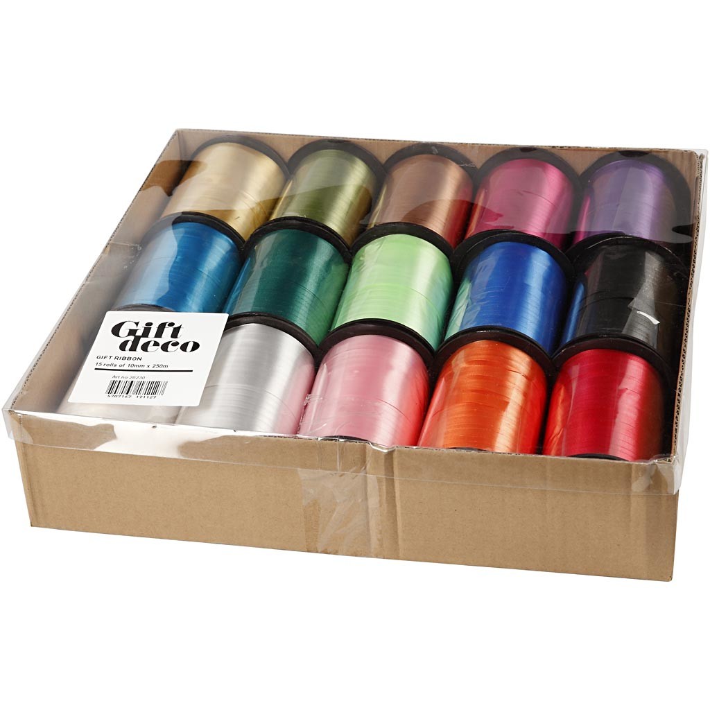 Curling Ribbon, W: 10 mm, glossy, assorted colours, 15x250 m/ 1 pack [HOB-20230]