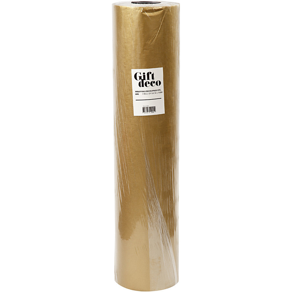 Wrapping Paper, W: 50 cm, 60 g, gold, 100 m/ 1 roll [HOB-20282]
