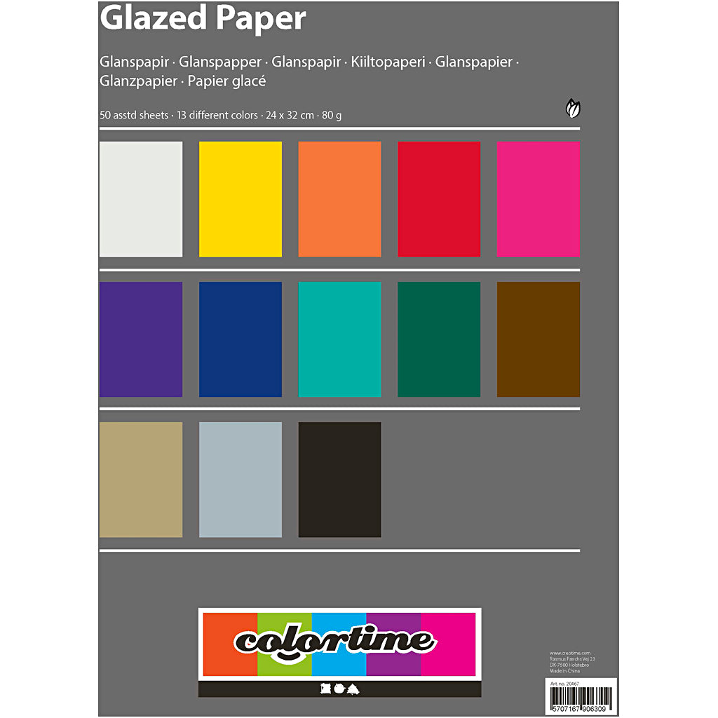 Glazed Paper, sheet 24x32 cm, 80 g, assorted colours, 50 sheet/ 1 pack [HOB-20467]