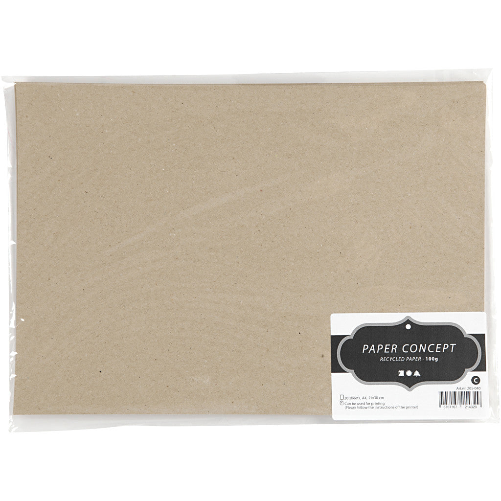 Recycled Paper, A4, sheet 210x297 mm, 100 g, grey brown, 20 sheet/ 1 pack [HOB-205040]