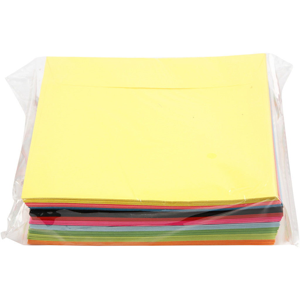 Coloured Envelopes, envelope size 16x16 cm, 80 g, assorted colours, 10x10 pc/ 1 pack [HOB-20525]